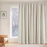 PONY DANCE Thermogardine Wärmeisolierend 60-75% Verdunklungsvorhänge für Schiene 1er Set H 245 x B 300 cm Hellbeige, Extra Breite Vorhänge mit Kräuselband für Wohnzimmer und Schlafzimmer