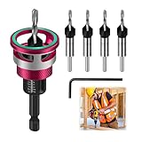 ZHEHNSA Kegelsenker holz bohrer set 6 tlg, senkbohrer holz，bohrsenker mit Tiefenanschlag, Genauigkeit ±0,02mm präzise Bohrungen, für Holzverarbeitung, Hergestellt HSS-M2 1/4 Zoll Sechskantschaft