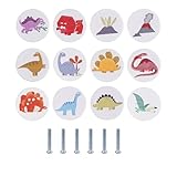 HO2NLE 12 Stück Schrankknöpfe Holz für Kinderzimmer Cartoon Tier Dinosaurier Möbel Knöpfe für Schrank Holzknöpfe Kommode für Kinderzimmer, Küche, Schlafzimmer