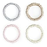 SILKLAB Haargummis aus 100 % Maulbeerseide, 22 Momme (4 Stück, Champagner, Hellgrau, Cremeweiß, Hellrosa), Haargummis der Güteklasse 6A, sanftes Elastikband, reduziert Kräuseln und Bruch,