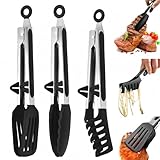 MHwan Küchenzange, 3 Stück 27cm Grillzange Edelstahl mit Ständer, die den Topf Nicht Beschädigen, BPA-Frei, Lebensmittelechtem Silikon mit Verbrühschutz Rutschfestigkeit Zange Küche,Waschmaschinenfest