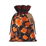 Geschenktüten mit kunstvollem Blumendruck, Weihnachts-Kordelzug, wiederverwendbar, für weihnachtliche Anlässe