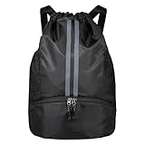 GIBOHOM Turnbeutel Schwarz, Sporttasche mit Schuhfach, Groß Kordelzugbeutel Sporttasche, Rucksack mit Kordelzug, Sportrucksack, Mode Turnbeutel Rucksack für Herren Damen Jungen
