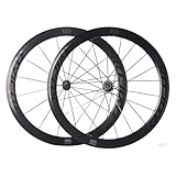 LSRRYD 700C Fahrrad Vorder- Und Hinterrad C/V/Felgenbremse Rennrad-Radsatz 50MM Doppelwandige Fahrradfelgen Carbon-Nabe 8/9/10/11-Gang-Kassette 100/130MM QR 16H Vorne 21H Hinten(Red Hub)