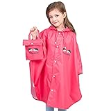 ChinyRoza Regenponcho Mädchen Regencape Kinder Regenmantel Kinder Faltbar mit Beutel, Rosenrot XL/120-135cm