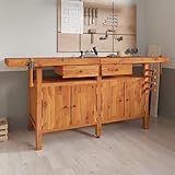 DJEKA Werkbank Mit Schraubstock Hobelbank Werkbank Werkstatt Holzwerkbank 192x62x83 cm Akazienholz Arbeitstisch Werkstatt Werkstatteinrichtung Schraubstock Holzwerkbank Werkbank Holz Werkstatt