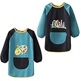ANNTIM 2 Stück Wasserdicht Malschürze Kinder Schule ab 6 Jahre, Malkittel Kinder Schule Malerkittel Kind 7-12 Jahre, Schürze Schule mit Ärmeln für Basteln & Malen Backen Kochen