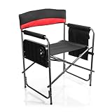 BigDean Komfort Campingstuhl in schwarz/rot mit praktischem Klapptisch inkl. Getränkehalter – Camping Sessel 62 x 83 cm (BxH) mit Seitentasche - Anglerstuhl klappbar – Faltstuhl belastbar bis 150 kg