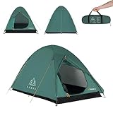 KADVA Campingzelt Festa 2 Zelt 200 x 120 x 105 cm für 2 Personen mit Moskitonetz Wasserdichtes Leichtes und Robustes Fiberglasgestell Ideal für Camping und Wandern Farbe Grün