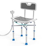 KEKOY Duschhocker mit Lehne für Senioren, Schwangere, Menschen mit Behinderung und eingeschränkter Mobilität, höhenverstellbare Duschhilfe, Duschstuhl mit rutschfesten Füßen und Matte, Dunkelgrau