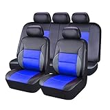 MeKnMoney Auto Sitzbezüge Sets FüR Audi A4 B7 Avant/A4 B8/A4 B8 S/A4 B8 Sport/A4 B8 Tuning, 9 Stück Leder Vorne Hinten Schonbezüge Sitzkissen Innenraum Zubehör,C/Black Blue
