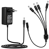 Tonton DC 12V 2A CCTV Kamera Netzteil EU Stecker (Schwarz) Power Supply Netzgerät für CCTV DVR/Kamera + 1 auf 4 Y-Splitter DC 12V Kabel Splitter 1 Buchse zu 4 Stecker für Überwachungskamera