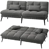 LUCKRACER Sofa 3 Sitzer Sofa Schlafsofa mit Schlaffunktion, überzug Futon Klappsofa, Bettcouch, ecksofa, Couch, 5 Verstellbare Winkel, Ideal für Wohnungen Wohnzimmer aus Stoff Grau