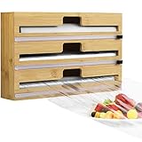 Housolution Folienspender mit Cutter, 3 in 1 Abroller & Schneider für Frischhaltefolie, Alufolie Und Backpapier, Alufolienspender und Frischhalte Folienschneider Frischhaltefolienspender für Küche