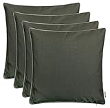 Brandsseller 4er Set Outdoor Kissen 45x45 cm – Wetterfeste Zierkissen mit Paspel – Wasserabweisende Gartenkissen & Dekokissen für draußen – Sofakissen für Balkon & Terrasse – Anthrazit