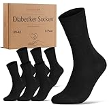 Diabetikersocken ohne Gummibund & ohne Naht 97% Baumwolle (6 Paar) Diabetiker Socken mit Komfortbund für Damen & Herren 70108T (Schwarz 39-42) WP