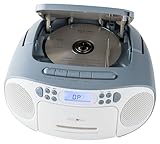 REFLEXION CD-Player mit Kassette und Radio für Netz- und Batteriebetrieb (PLL UKW-Radio, LCD-Display, AUX-Eingang, Kopfhörer-Anschluss), weiß/blau, RCR2260