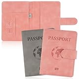 Deepton 2 Stück Reisepasshülle, Portable Passport Hülle, PU Reisepass Tasche mit RFID-Blocker, Passport Cover Holder, Reisepass Etui für Kreditkarten und Reisedokumente (Rosa und Grey)