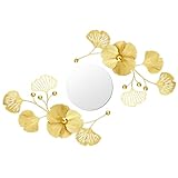 Tandefio Dekorative Wandspiegel aus Metall für Wohnzimmer, Metall, Ginkgo-Blattspiegel, modern, kreative Wanddekoration, Kunst, hängende Dekoration, Spiegel für Eingang, Schlafzimmer, Wohnzimmer, Gold