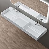 doporro Doppelwaschbecken Doppelwaschtisch 160x48x13 cm mit verstecktem Ablauf in weiß aus Mineralguss als Aufsatzwaschbecken und Hängewaschbecken geeignet Colossum12-2