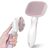 Zivacate Katzenbürste Hundebürste, Selbstreinigende Zupfbürste, Hundekamm Fellbürste Hund Sanft Entfernt Unterwolle, Massage Fellpflege Bürste für Mittel und Langhaar Hunde Katzen - Pink-Weiß