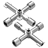 Veraing 2 Pcs 4-Wege-Schaltschrankschlüssel, Multifunktionsschlüssel Drehmomentschlüssel-Kreuzschlüssel Universeller 4-Wege-Schlüssel für Elektrische Schrank Gaszählerschränken