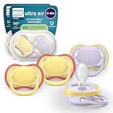 Philips Avent ultra air Schnuller – kiefergerecht geformtes Design, für Babys, 0–6 Monate, weicher, symmetrischer Silikonsauger, BPA-frei, 2 Sterilisationsbehälter, 4er-Pack, SCF087/20
