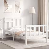 ARKEM Massivholzbett mit Kopfteil Bettgestell Bed Frame Holzbett Kopfteil Bett Schlafzimmer Bett Massivholzbetten Weiß 90x200 cm - 3193127