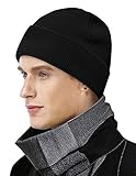 MOBIUSPHY Wintermütze Herren Damen Strickmütze Beanie Mütze Schwarz Wollmütze Winter Erwachsener klassisches Design Herrenmütze Modern Weich Elastisch Haube aus atmungsaktivem (Schwarz)