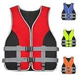 Rettungsweste Schwimmweste Erwachsene Kinder 20-120 kg Atmungsaktiv Neopren Material mit Überlebenspfeife Unisex Schwimm Auftriebsweste für Stand Up Paddle, Jetski, Wassersport, Wasserski, Segeln(Red,