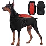 Kuoser Hundemantel, Winter Warme Hundejacke, Hundemantel für kleine Mittel Große Hunde, Hundemantel Wasserdicht Mit Reflektierender Streifen und Reißverschluss Rot L