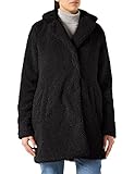 NOISY MAY Damen Langer Kunstfell Mantel | Warme Teddy Winter Jacke | Lamm Plüsch Parka ohne Kapuze NMGABI, Farben:Schwarz, Größe:40