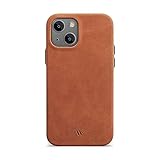 WIIUKA Hülle für iPhone 13 mini, Deutsches Leder, Lederhülle extra Dünn, Premium Handyhülle, Case, Qi, Vintage Braun