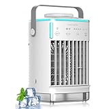 Mesen Klimaanlage Mobil, 3 In 1 Luftkühler mit Wasserkühlung 700ML Klimagerät Ohne Abluftschlauch, Portable Air Conditioner mit 4 Modi & 7 Arten von Bunten Lichtern für Schreibtisch, Zuhause