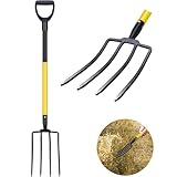 DMHMXZ Heugabel, Stahlzinken, manuelle Heugabel, Heugabeln für Gartenarbeit, Graben, Kompostierung, Spaten, 4 Zinken, Gartengabel mit Fiberglasgriff, 117,8 cm (46 Zoll) (schwarz)