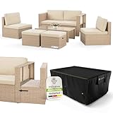 Juskys® Polyrattan Gartenmöbel Set Salou inkl. Abdeckung - Outdoor Lounge wetterfest 6 Personen - Sitzecke mit Tisch & Kissen für Garten, Balkon, Terrasse - Creme/Sand
