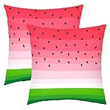 KSLIDS Sommer-Kissenbezüge, 45,7 x 45,7 cm, 2 Stück, Wassermelone, dekorative Wurfkissen, grün-rote Streifen, Bauernhaus, Heimdekoration, für Kissen, Couch, Sofa, Outdoor