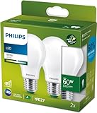 Philips LED Classic ultraeffiziente E27 Lampen 2-er Pack (60 W), matte LED Lampen mit neutralweißem Licht, energiesparende Lampen mit langer Nutzlebensdauer, Energieeffizienzklasse A