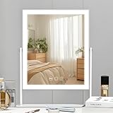 M MISAVANITY Hollywood Kosmetikspiegel mit Lichtern, 30 x 24,9 cm, 3 Farb-Beleuchtungsmodi, 360° drehbar, Smart-Touch-Steuerung, 10-fache Vergrößerung, Weiß
