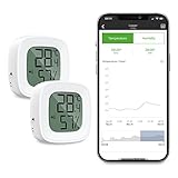 Brifit Thermometer Hygrometer, 2 Stück Bluetooth Thermometer Hygrometer mit Smart App-Steuerung, Thermometer Innen mit Hohen Genauigkeit, Export-funktion für Innenraum, Gewächshaus, Büro, Weinkeller