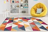 Carpeto Rugs Teppich Wohnzimmer Kurzflor Grau Modern Geometrisch Rauten Muster - Niedrigflor Teppich für Wohnzimmer Jugenzimmer Kinderzimmer/Öko-Tex Pastell Bunt 140 x 190 cm