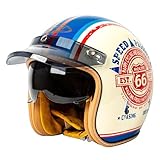 Jethelm Vintage Motorradhelm ECEDOT Zulassungiber Winddichter Motorrad Halbhelm Für Herren Damen Mit Sonnenblende Retro Halbschalenhelm Roller-Helm Scooter-Helm 3,XXL:63-64CM