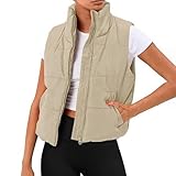 FASLOLSDP Damen Fleece Weste Jacke Weich Standkragen Outdoor Ärmellose Fleecejacke Gilets Tops Fleeceweste Frauen mit Taschen Reißverschluss Leicht Winddicht Warm Fleeceweste für Wandern Camping