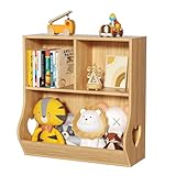 Lerliuo Bücherregal und Aufbewahrungs-Organizer für Babys, Kleinkinder, Kinderschrank und Bücherregal, Holz, 3 Cubby, Kinder-Bücherregal für Spielzimmer, Schlafzimmer, Kindergarten, Schule, 60 cm H