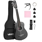 VEVOR Konzertgitarre, 780 mm, Holz-Klassikgitarren-Starter-Set für Anfänger, mit Nylonsaiten, Gigbag, Gurt, Stimmgerät, zusätzlichen Saiten, Plektren, Kapodaster, Linde, für Einsteiger, Schwarz