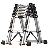 3.9M Teleskopleiter mit A-Rahmen und Rutschfester Stabilisatorstange, Klappbare Teleskopleiter aus Aluminium für Zuhause, Outdoor, Arbeit, Tragbares Multifunktions-Verlängerungskabel