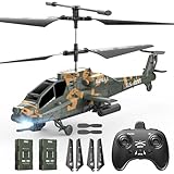 DEERC Apache RC Helikopter für Erwachsene und Kinder, 2,4 GHz Militär RC Hubschrauber, 2 Batterien, 26 Minuten, LED-Lichter, Höhenhaltung, EIN-Knopf-Start, Indoor-freundlich, Geschenk für Jungen