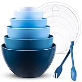 Luxear Große Rührschüssel 0,2-6,5 L Salatschüssel Set mit Deckel, 6-teilig Schüssel Set mit Gabeln & Löffel, Große Schüsseln aus Kunststoff BPA-frei Stapelbar Schüsselset Mixing Bowl Set