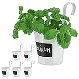 Cepewa Übertopf 6er Set | weiß Ø15cm H5cm | Kräutertopf zum Aufhängen und Beschriften | Blumentopf Blechtopf Topf Hängetopf (1x 6er Set Pflanztopf mit Tafel)