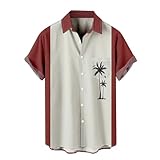 Yowablo Hawaii Hemden Herren Herren-Ozean-Hemden, langärmelig, lässig, Button-Down-Strand-Blumenhemd Hemd (d-Red, M)